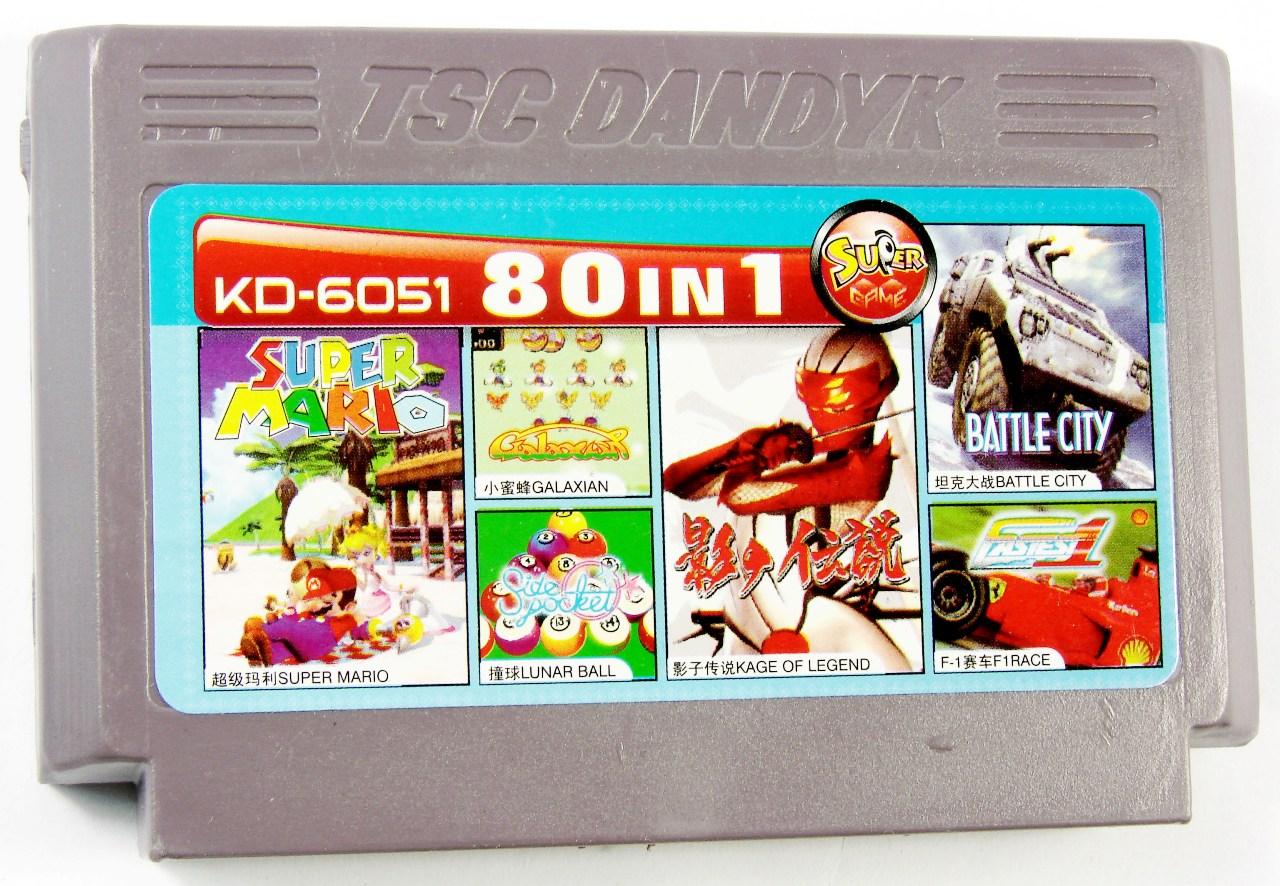    KD 6051 80 in 1 (Dendy), Super Mario, Galaxian, Lunar Ball, Legend of Kage, Battle City, F1 Race